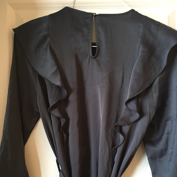 ZARA Basic • Navy Dress Ruffle Tie Long Sleeves - Picture 5 of 7